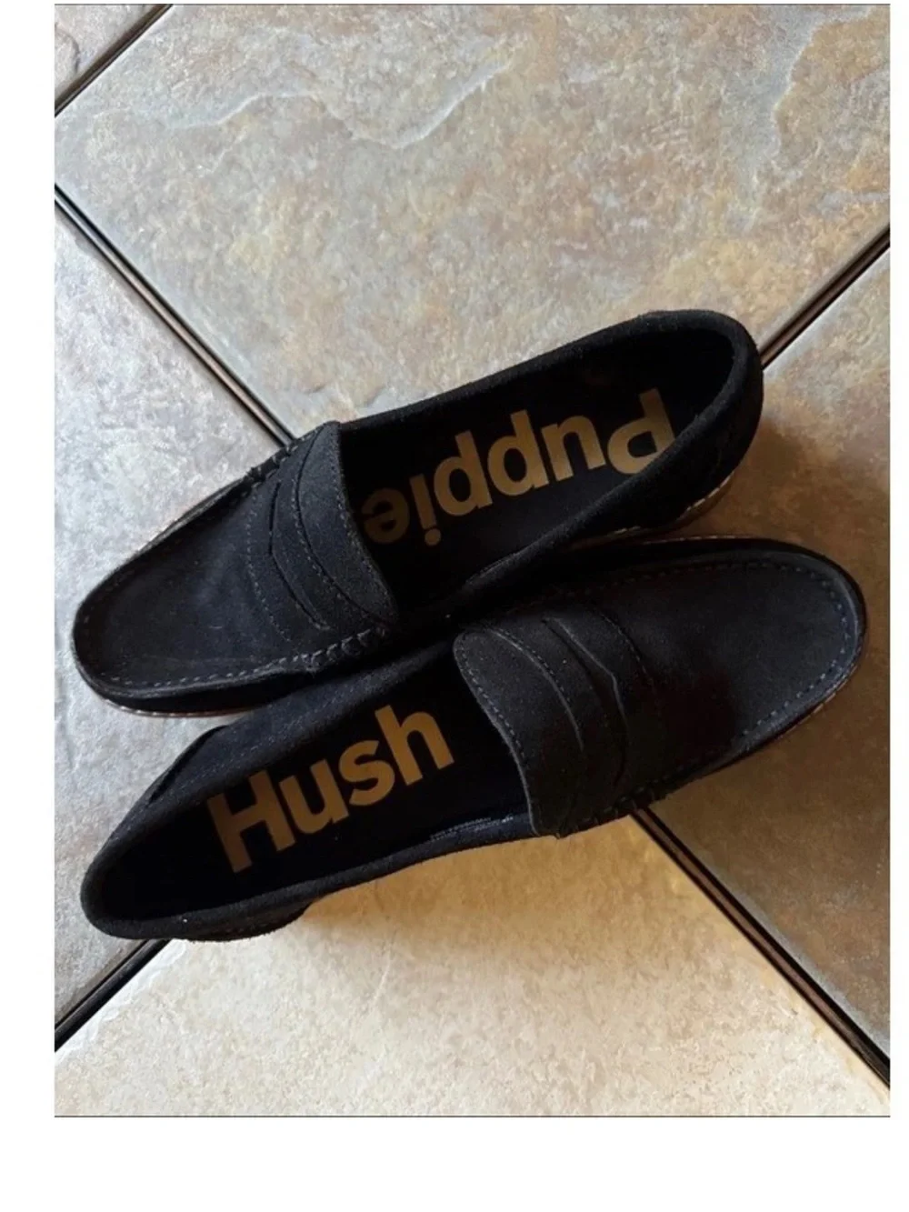 HUSH PUPPIES. NWOT. Sz6. Women's Black Suede Penny Loafers
